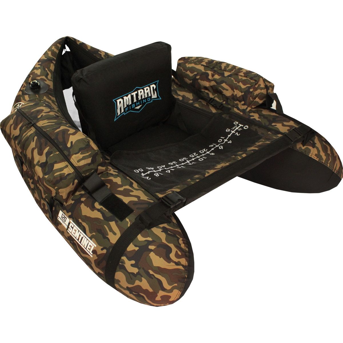 AMTRAC FISHING Float Tube Sentinel 120 Commando Camo - Gonflable Pêche, 120kg, 2 Chambres, Siège