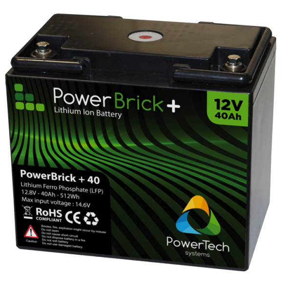 Batería de Litio a prueba de agua PowerTeck Powerbrick+ 12V 12Ah -   - Todo para tus actividades náuticas