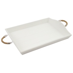 Bandeja de madera Décomarine con asas de cuerda de cáñamo 39 x 28 cm