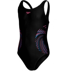 Bañador Plastisol Placement Muscleback Speedo Black/Rose Violet/Bondi Blue - Talla 8 años