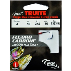 10 Hameçons montés Water Queen Fluorocarbone spécial truite forgé bleu renversé à cran vernis 9333 BL 50 cm