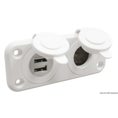 Enchufe Osculati mechero y doble USB blanco