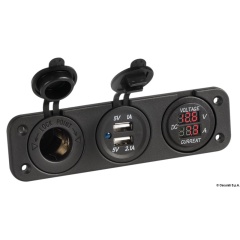Voltímetro/amperímetro digital Osculati - doble enchufe USB - Enchufe encendedor de cigarrillos
