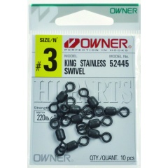 Quitavueltas pesca Owner Rey estera negro SWIVEL #1 ,225Kg POCH de X8