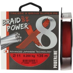 Hilo trenzado pesca Powerline Braid Power X8 Rojo 300 m 14/100 - 26 libras